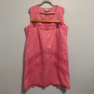 Lily & Taylor Linen Couture Skirt Suit Pink Sleeveless Work‎ Designer Size 16